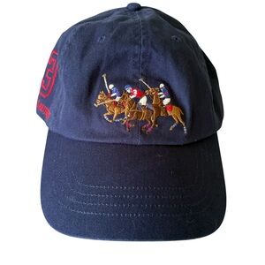 🆕 Polo Ralph Lauren Blue Twill TRIPLE PONY Hat # 3 Hat OS